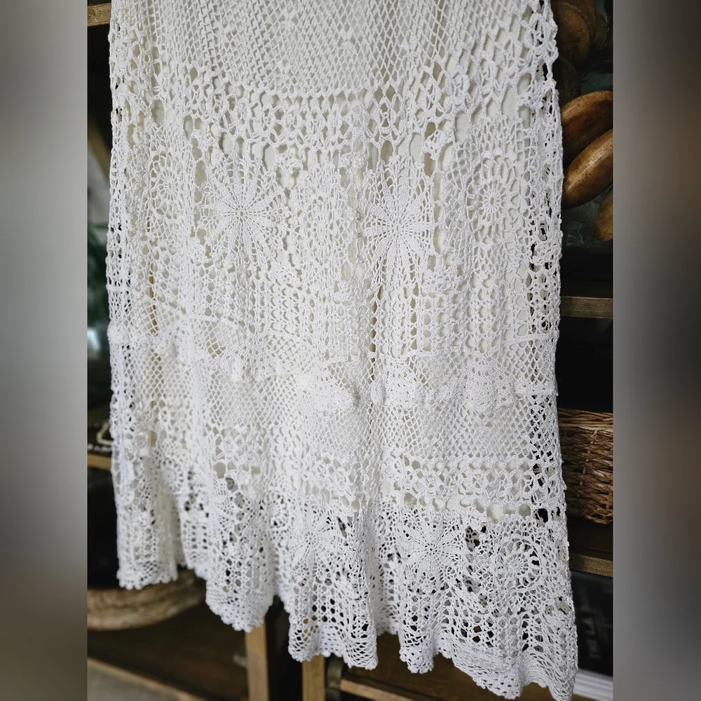 Pat Dahnke Made In Texas Cotton Crochet Maxi Skirt in Cream M/L - Picture 6 of 8
